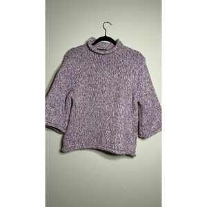 ZARA Knitwear Sweater Womens Medium Pink Purple White Marled Mock Neck Soft M